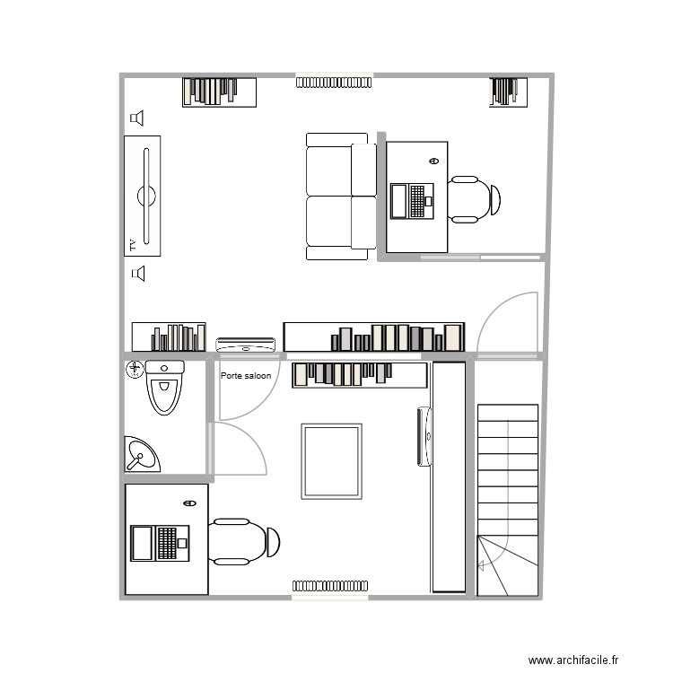 2 bureaux meubles existants. Plan de 4 pièces et 37 m2