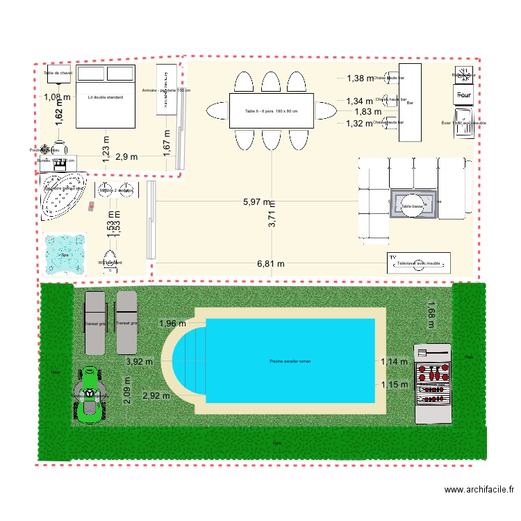 Maison. Plan de 2 pièces et 78 m2