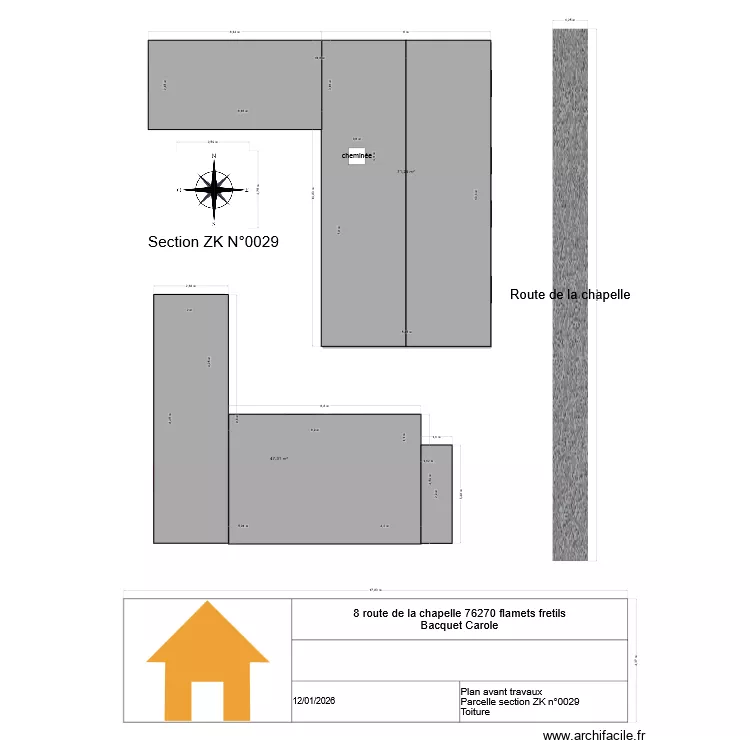 8 route de la chapelle toiture. Plan de 2  et 119 m²