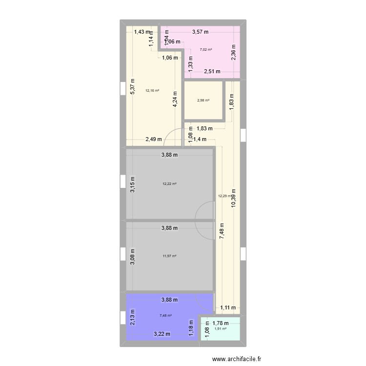étage V2. Plan de 8 pièces et 68 m2