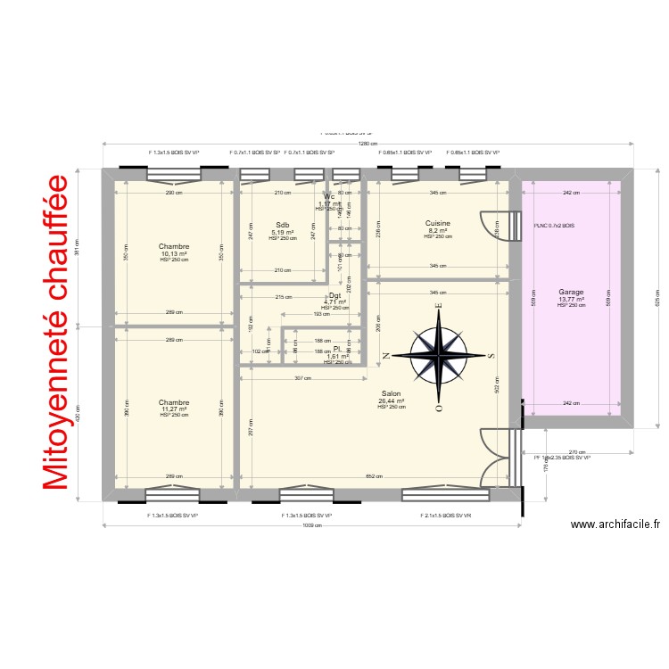 Rousseau. Plan de 9 pièces et 82 m2