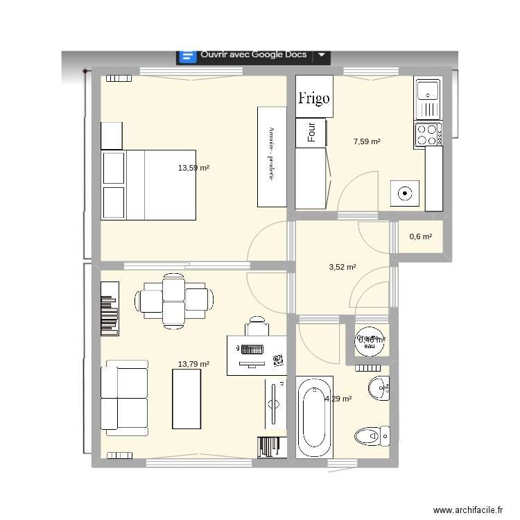 MaisonJUJUex. Plan de 7 pièces et 44 m2
