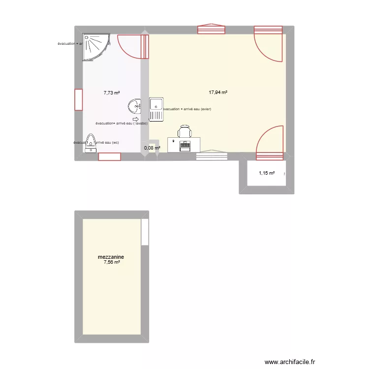 buanderie paroisse  1. Plan de 5  et 34 m²