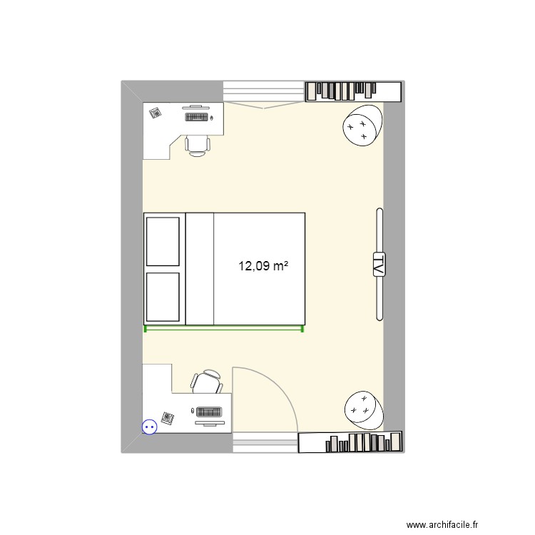 plan de l'appartement visité. Plan de 1 pièce et 12 m2