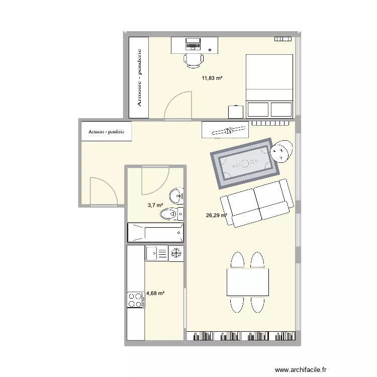 Appartement Fr Mitterand 13ème. Plan de 4 et 47 m² Appartement Fr Mitterand 13ème. Plan de 4 et 47 m²