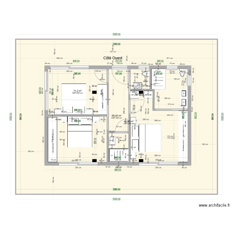 9 x 6 chambres rez/ Etage, pour liaisons poteaux décalées. Plan de 0 pièce et 0 m2