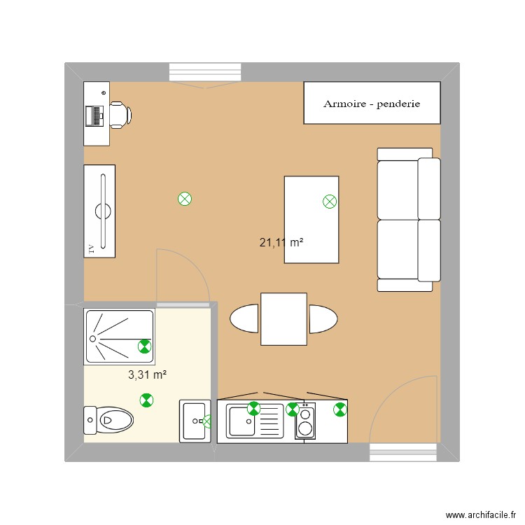 studio 01. Plan de 2 pièces et 24 m2