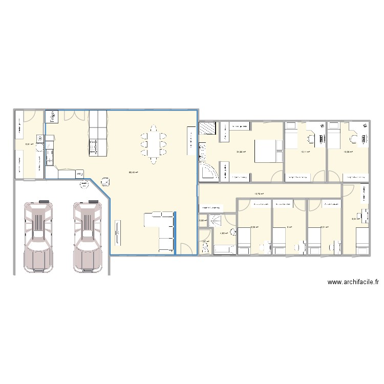 Maison 7 chambres. Plan de 13 pièces et 197 m2