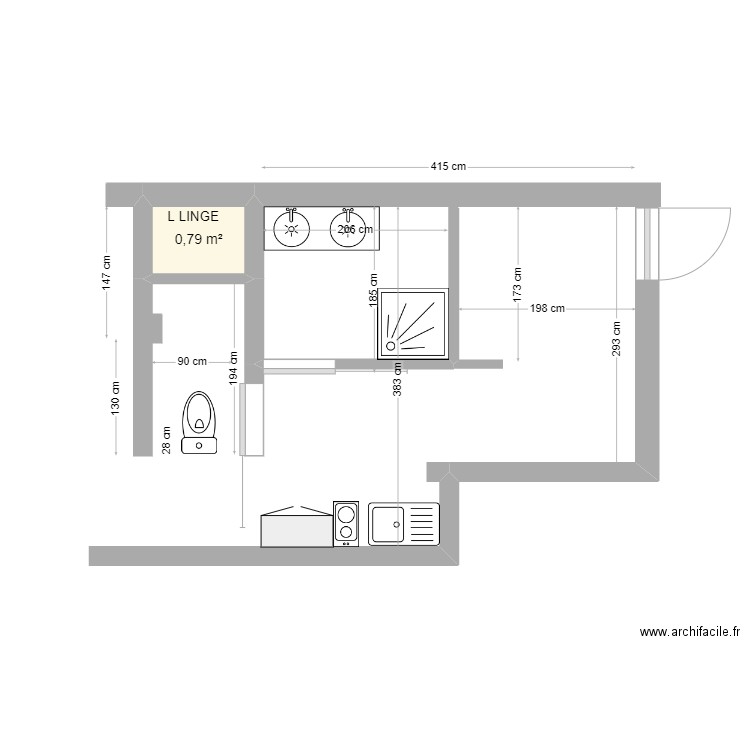 A 65  R1. Plan de 1 pièce et 1 m2