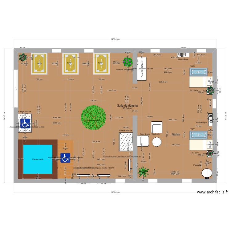 Salle de Détente  Design. Plan de 1 pièce et 96 m2