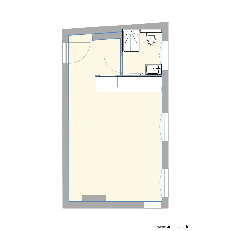 Lagny Projet 4 cuisine droite. Plan de 1 pièce et 23 m2