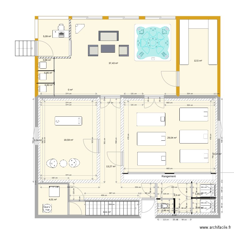 Projet 2. Plan de 20 pièces et 137 m2