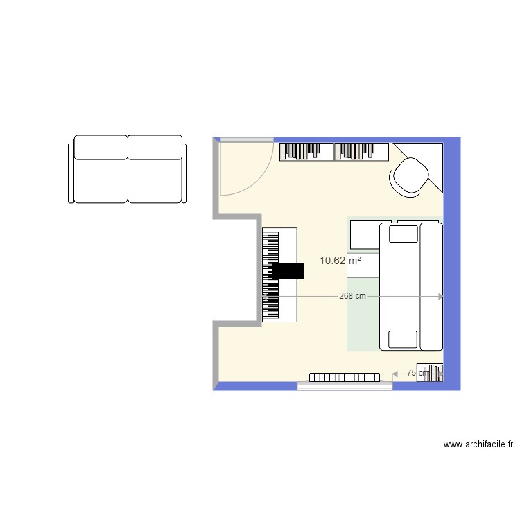 chambre amis YY. Plan de 1 pièce et 11 m2