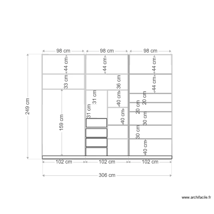 reuilly placard interieur couloir. Plan de 
