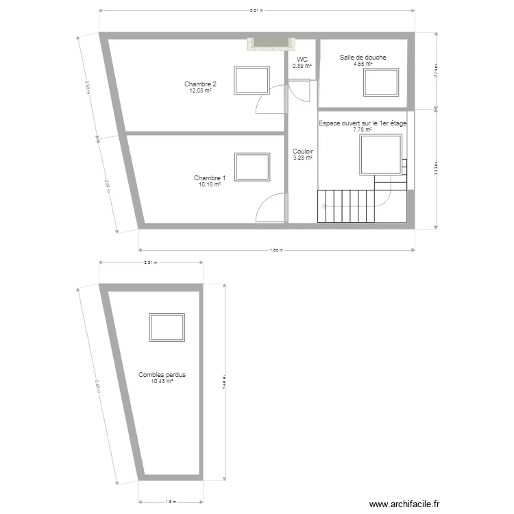 2&egrave;me &eacute;tage avec v&eacute;lux. Plan de 