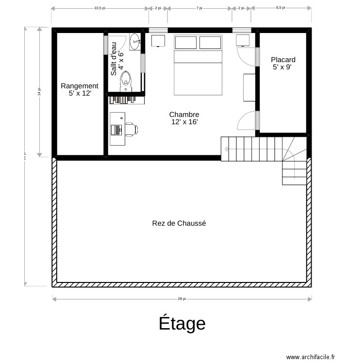 étage (Chalet). Plan de 6 pièces et 65 m2