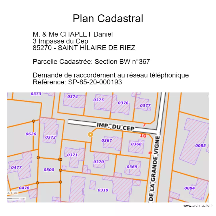 Plan du Cadastre pour t&eacute;l&eacute;phone. Plan de 