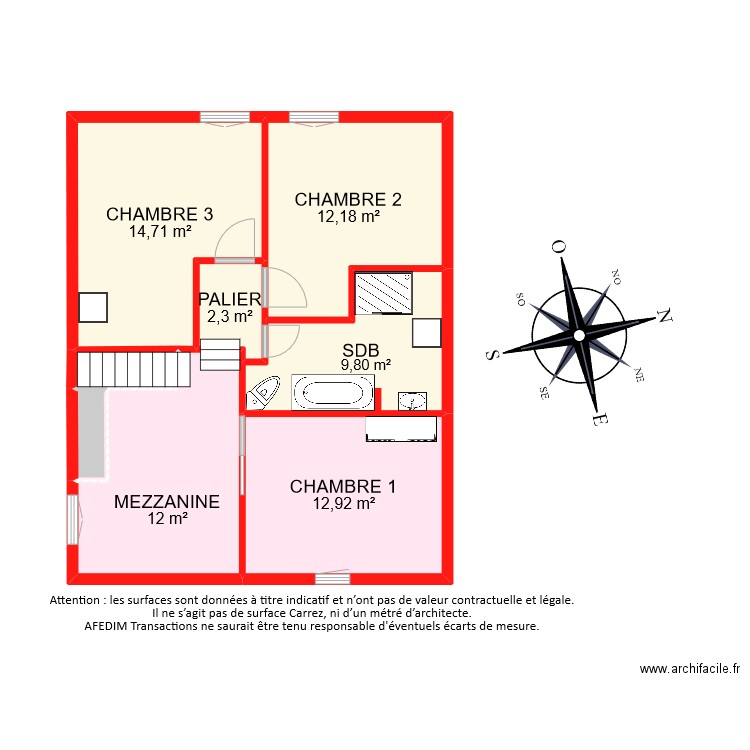 BI8710 ETAGE PASCAL. Plan de 8 pièces et 65 m2