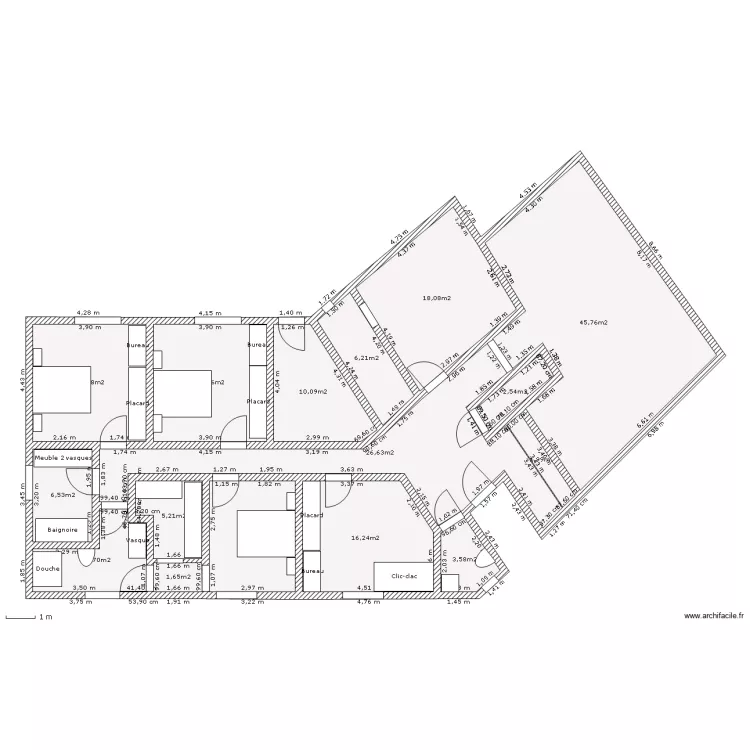4 chambres plain pied. Plan de 