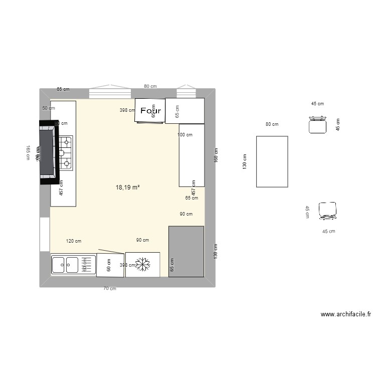 Cuisine VF. Plan de 1 pièce et 18 m2