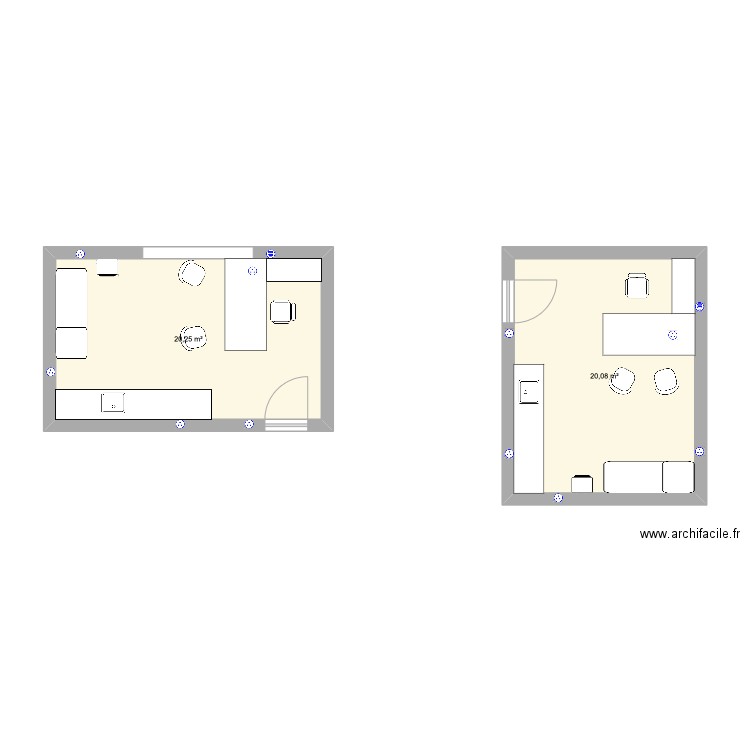 Cabinet 1  et 2. Plan de 2 pièces et 40 m2