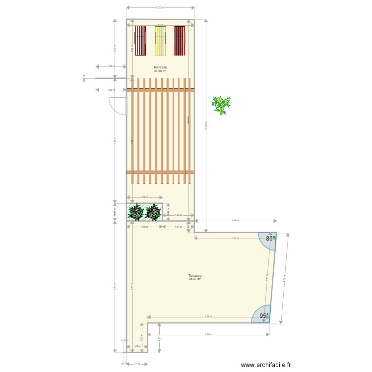 terrasse maison. Plan de 3 pièces et 75 m2