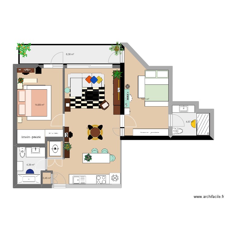 Condo. Plan de 8 pièces et 78 m2