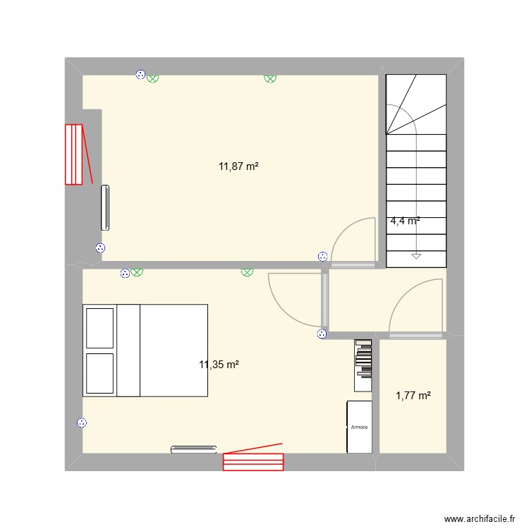 Etage. Plan de 4 pièces et 29 m2