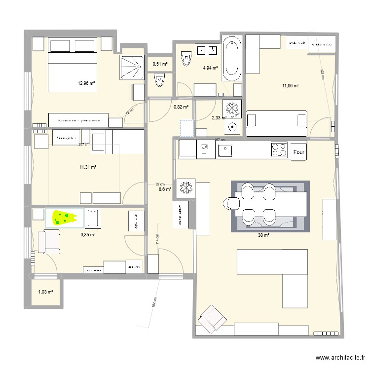 Alésia test bis. Plan de 11 pièces et 102 m2