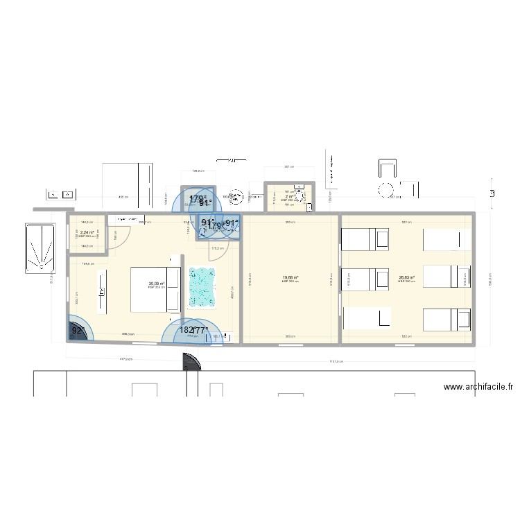 chambre 1. Plan de 7 pièces et 84 m2