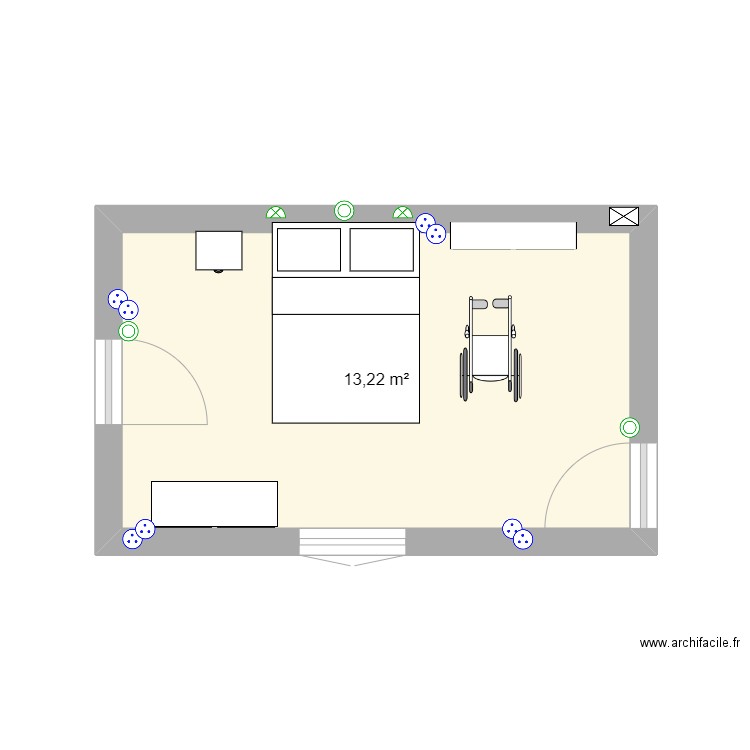 CHAMBRE BAS SB. Plan de 1 pièce et 13 m2