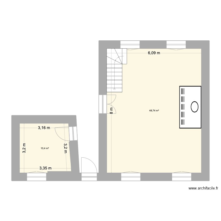 Loyes RDC 21 05 2025 initial. Plan de 2 pièces et 59 m2