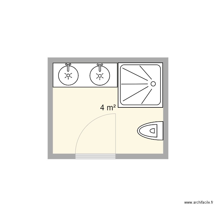 sdb 4m2. Plan de 1 pièce et 4 m2