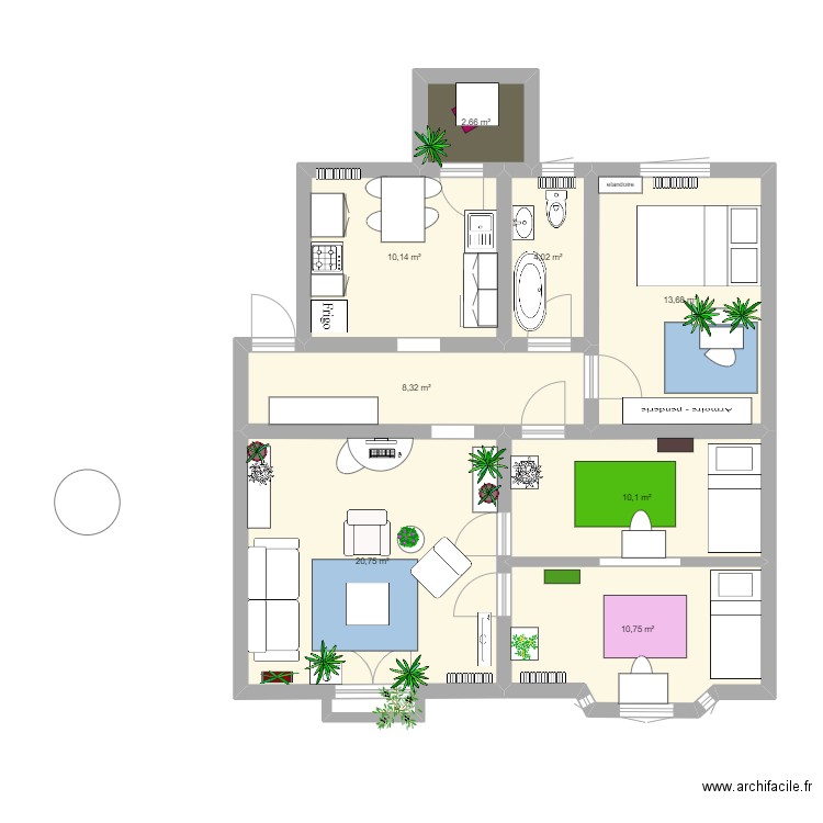 Appartement2. Plan de 8 pièces et 80 m2