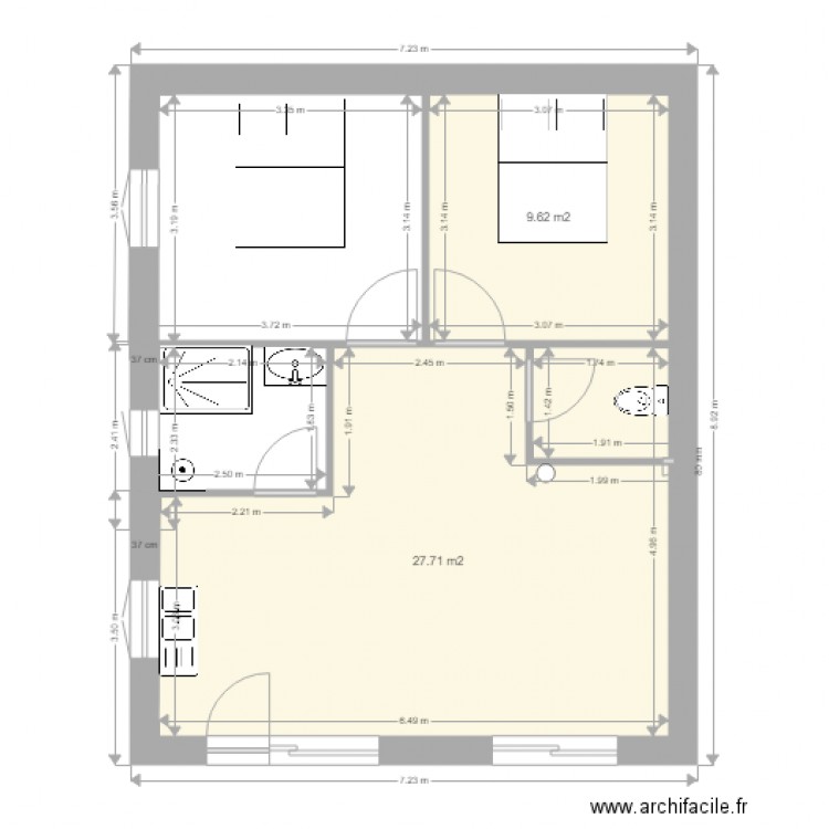 souillac 54 m2. Plan de 2 pièces et 37 m2