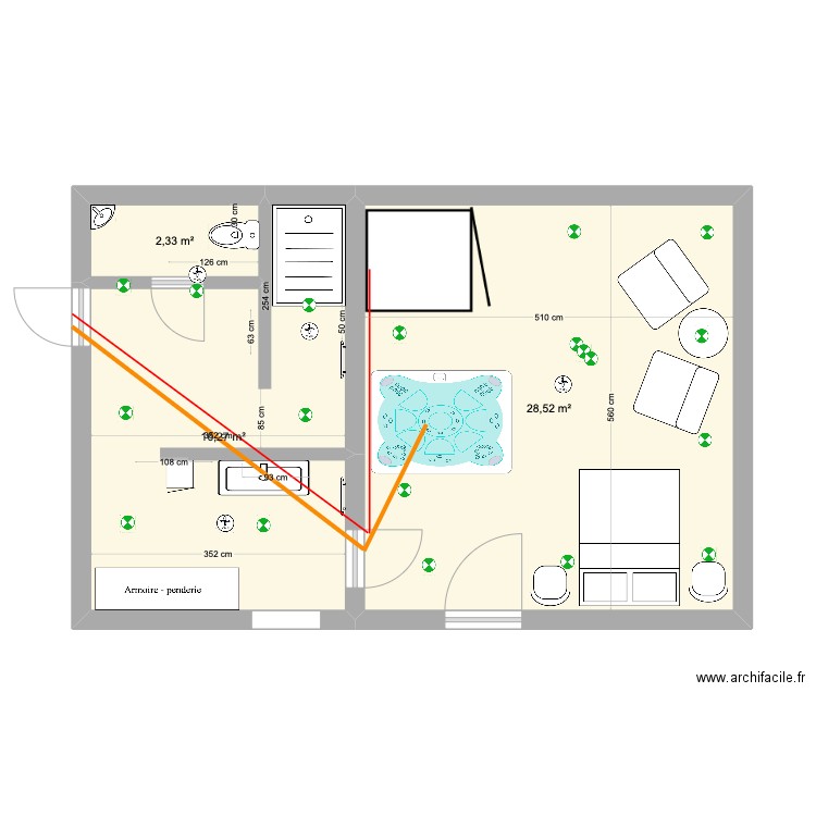 SPA et SDB 4. Plan de 3 pièces et 47 m2