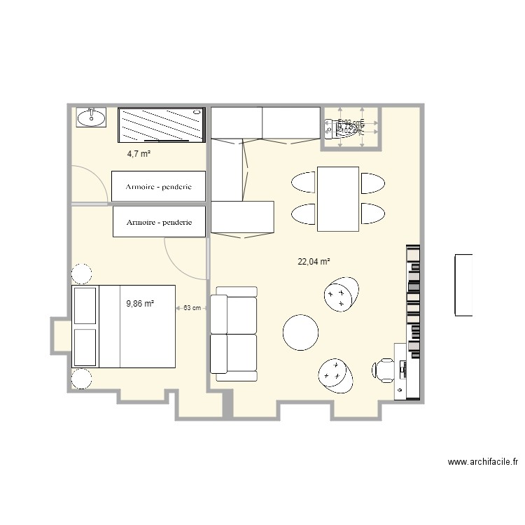 2 PIECES ST LEGER 21 11 04 1356. Plan de 4 pièces et 37 m2