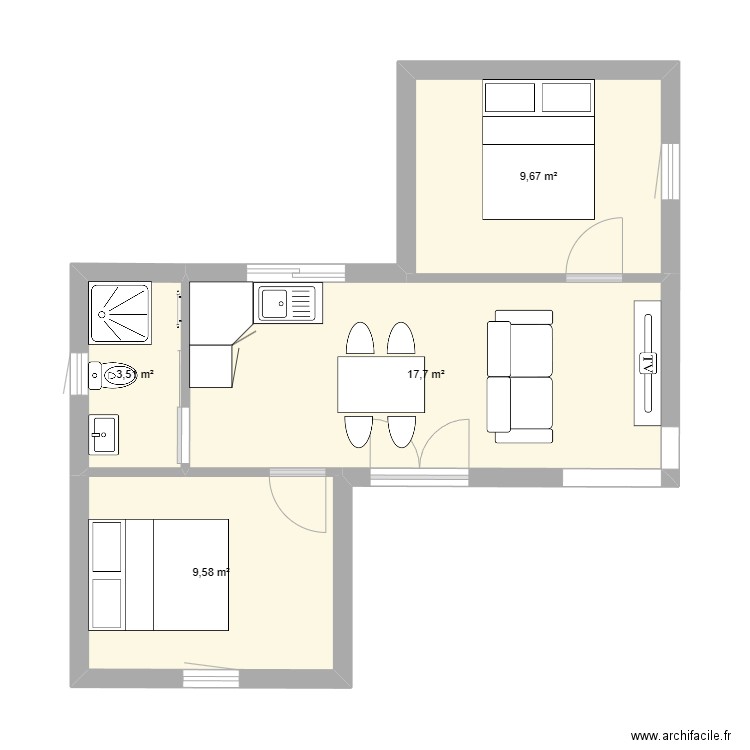 Model DROME. Plan de 4 pièces et 40 m2