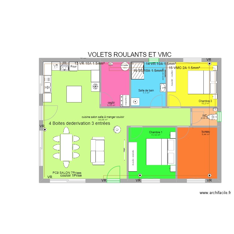 01elec volet roulants et vmc. Plan de 7 pièces et 90 m2