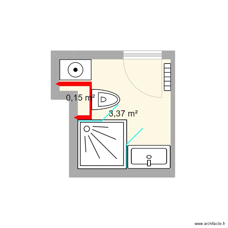 JEGU SDB rev 2. Plan de 2 pièces et 4 m2