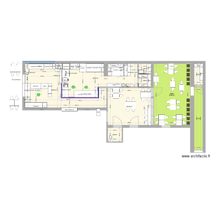 Patisserie New_panimatic. Plan de 9 pièces et 118 m2