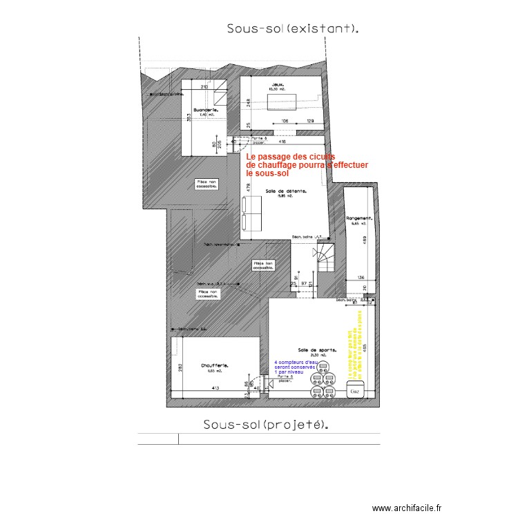 St MARTIN  Plan chauffage et sanitaire Sous sol. Plan de 0 pièce et 0 m2