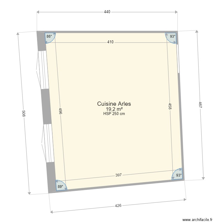 Cuisine Arles. Plan de 1 pièce et 19 m2