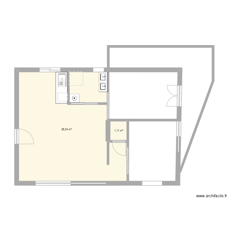 étage appartement extension . Plan de 2 pièces et 37 m2