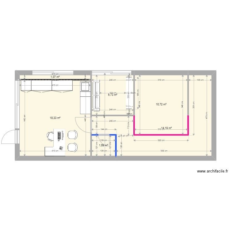 Plan Local Gaston V1. Plan de 6 pièces et 52 m2