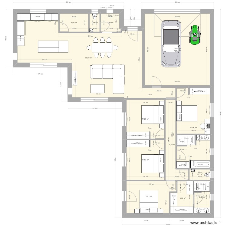 plan maison 190 v3. Plan de 13 pièces et 172 m2