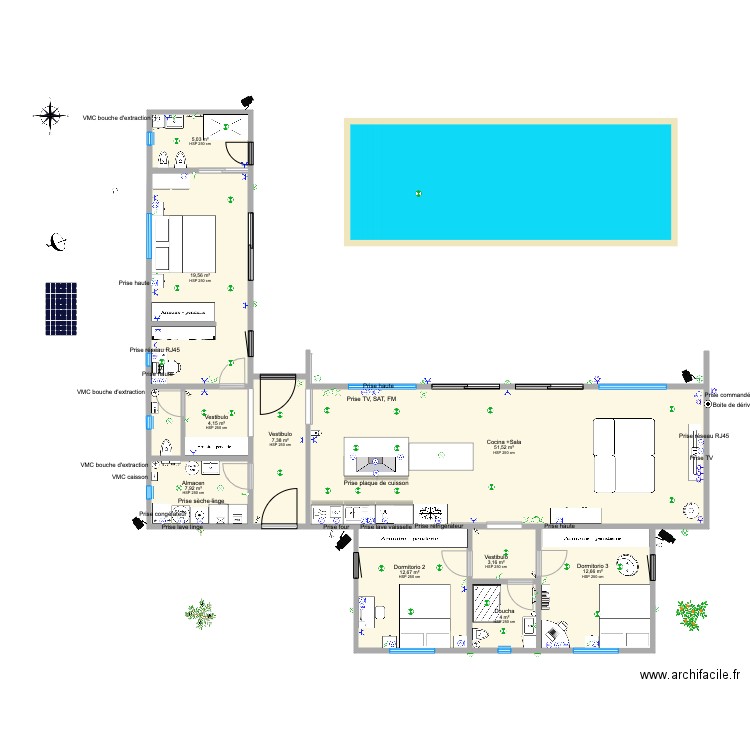 VILLA LAROMANA ELECTRICITE. Plan de 10 pièces et 128 m2