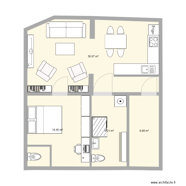 batiment stembert appartement. Plan de 4 pièces et 60 m2