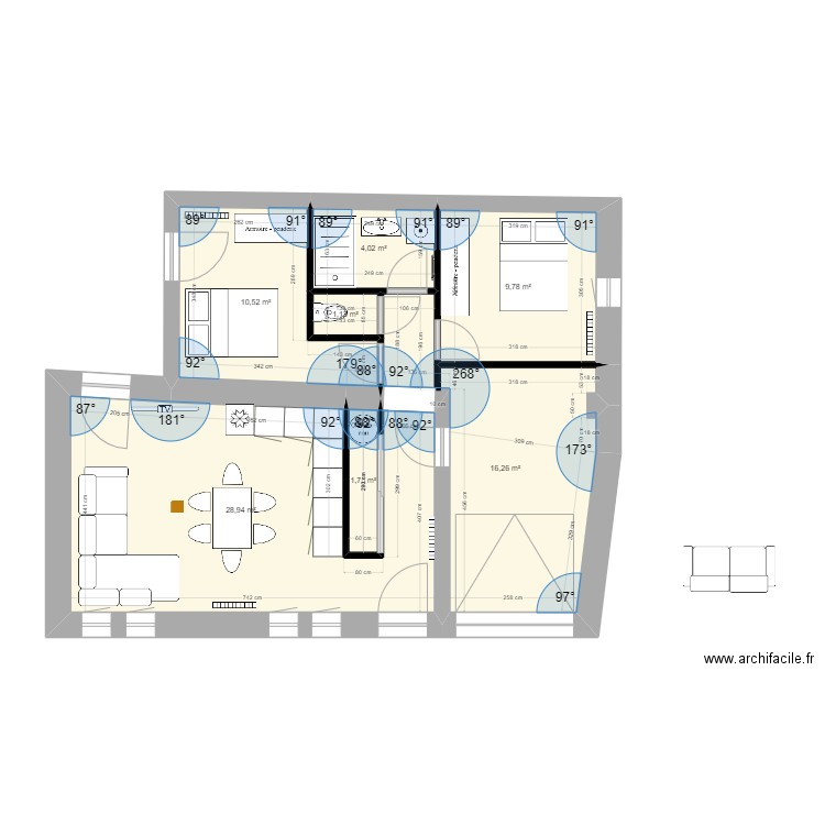 t3 rdc 3. Plan de 7 pièces et 72 m2