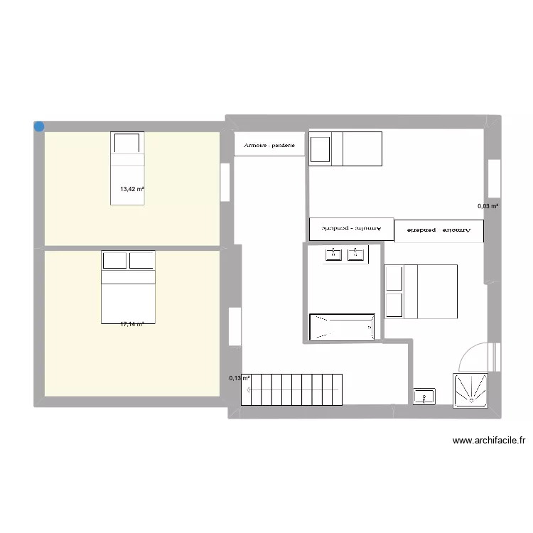 &eacute;tage avec extension. Plan de 